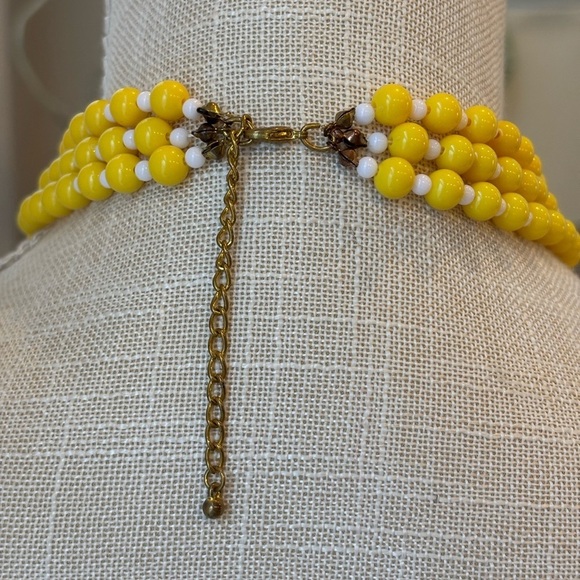 Vintage 70’s LEMON Yellow / White Multi-Strand Bead Necklace. MCM EUC - Picture 3 of 8